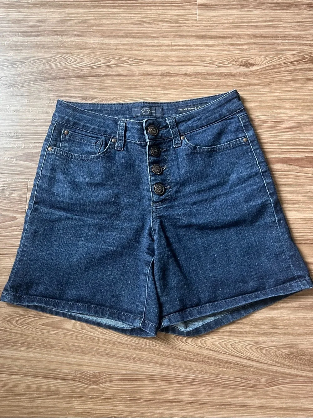 Jessica Simpson High-Rise Dark Blue Denim Shorts with Button Front